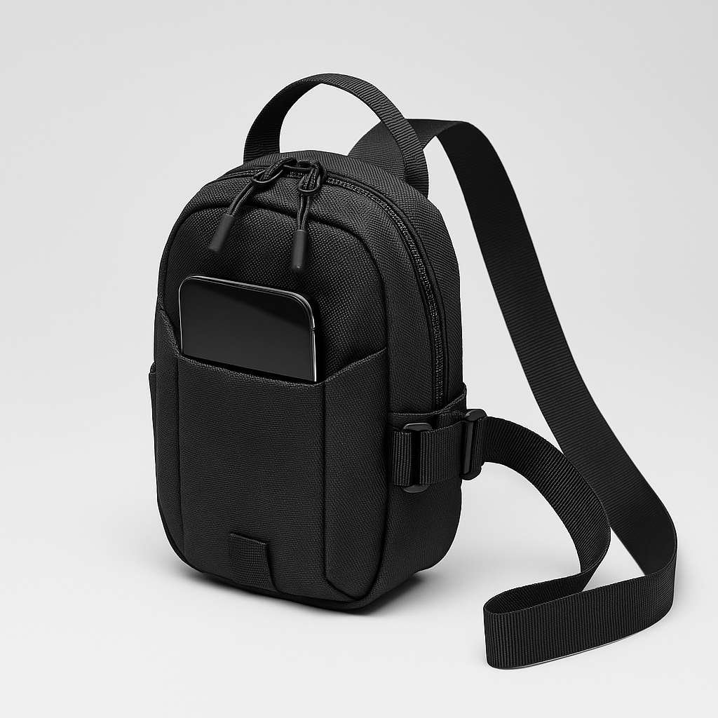 MagneticX Mini Schultertasche in Schwarz – modernes, minimalistisches Design mit praktischem Schultergurt für unterwegs.