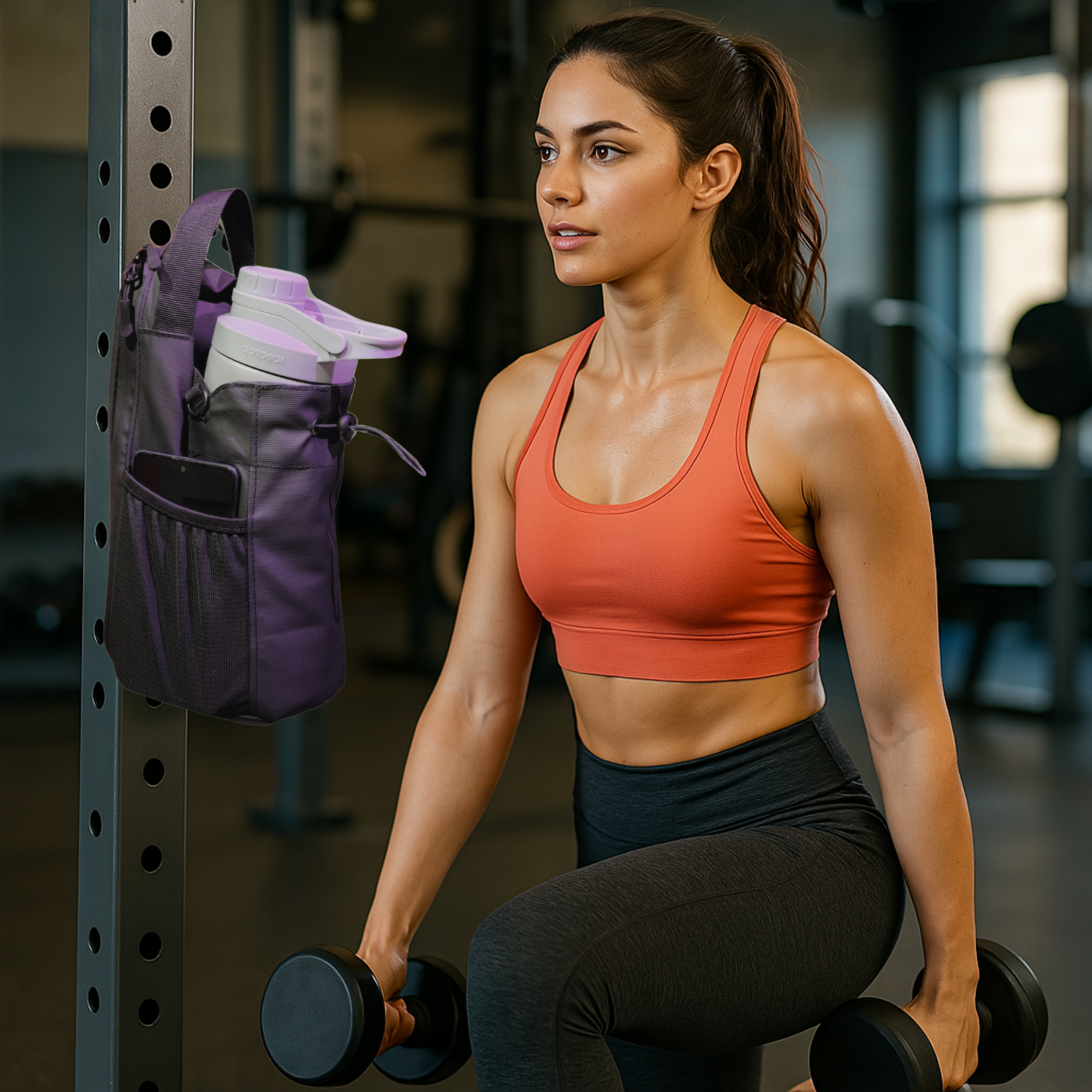 Sportlerin mit MagneticX Tasche im Fitnessstudio – kompakt, funktional und stylisch beim Workout.